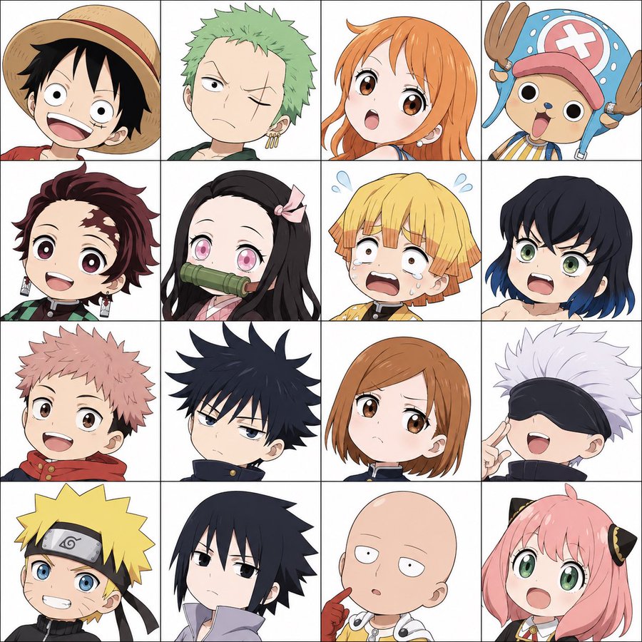 4×4 anime expression grid